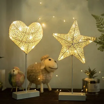 

Mrosaa 40cm Star Heart Shape Grass Rattan Woven LED Night Light Battery Powered Girls Bedroom Decorative Table Lamp Best Gifts