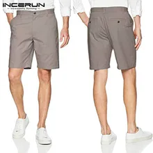 INCERUN, летние повседневные мужские классические шорты, хлопок, одноцветные, до колена, шорты для мужчин,, модные, на пуговицах, свободные, уличная одежда, 3XL