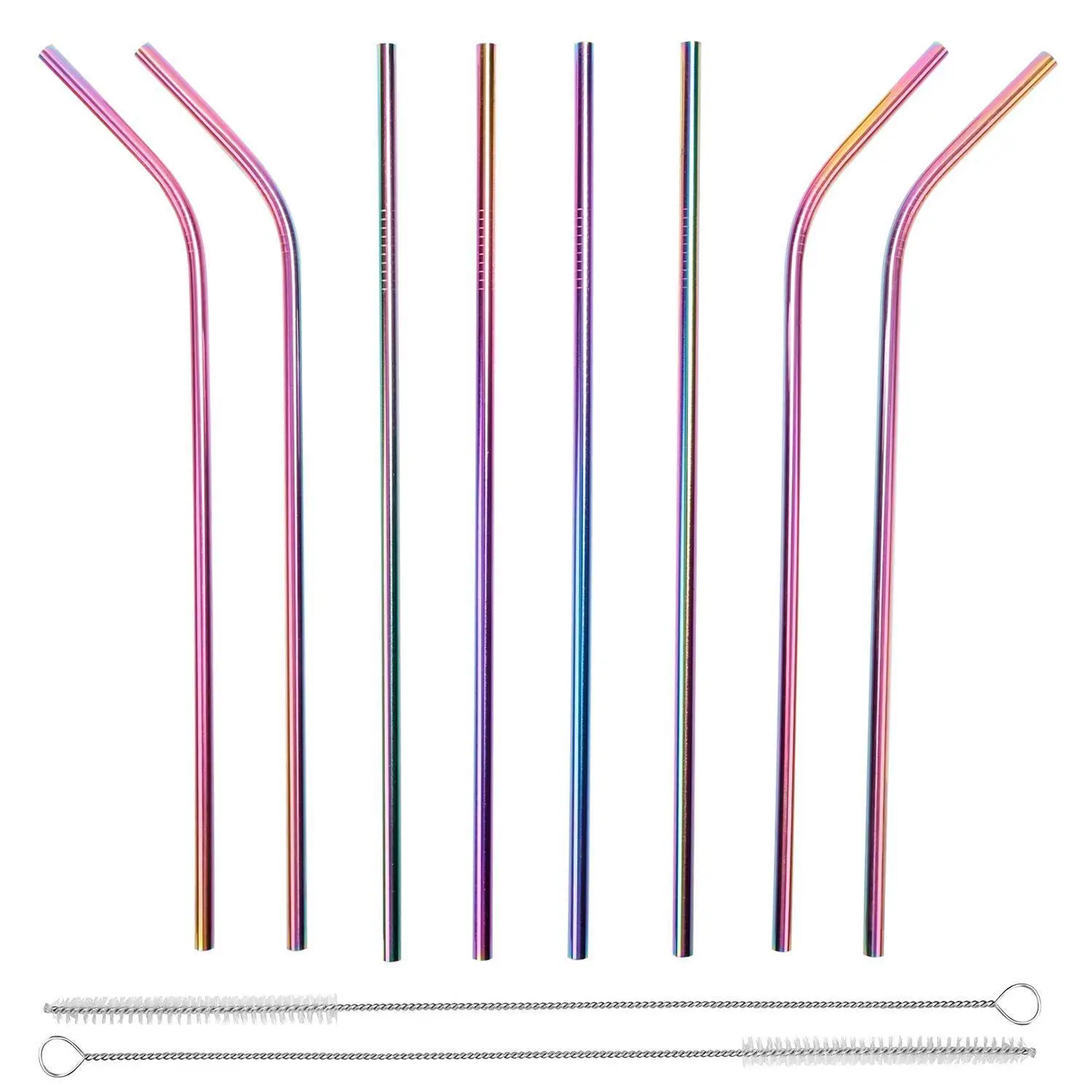 

LICG-Stainless Steel Straws Colorful, Reusable Straws Multicolour 8.5inch Set of 8 with 2 Pack Cleaning Brushes - Eco-Friendly
