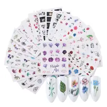 24 шт наклейки для ногтей, акварельные цветочные наклейки для ногтей, Набор наклеек для ногтей, фламинго, морской конь, дизайн геля, маникюрный декор, водный слайдер