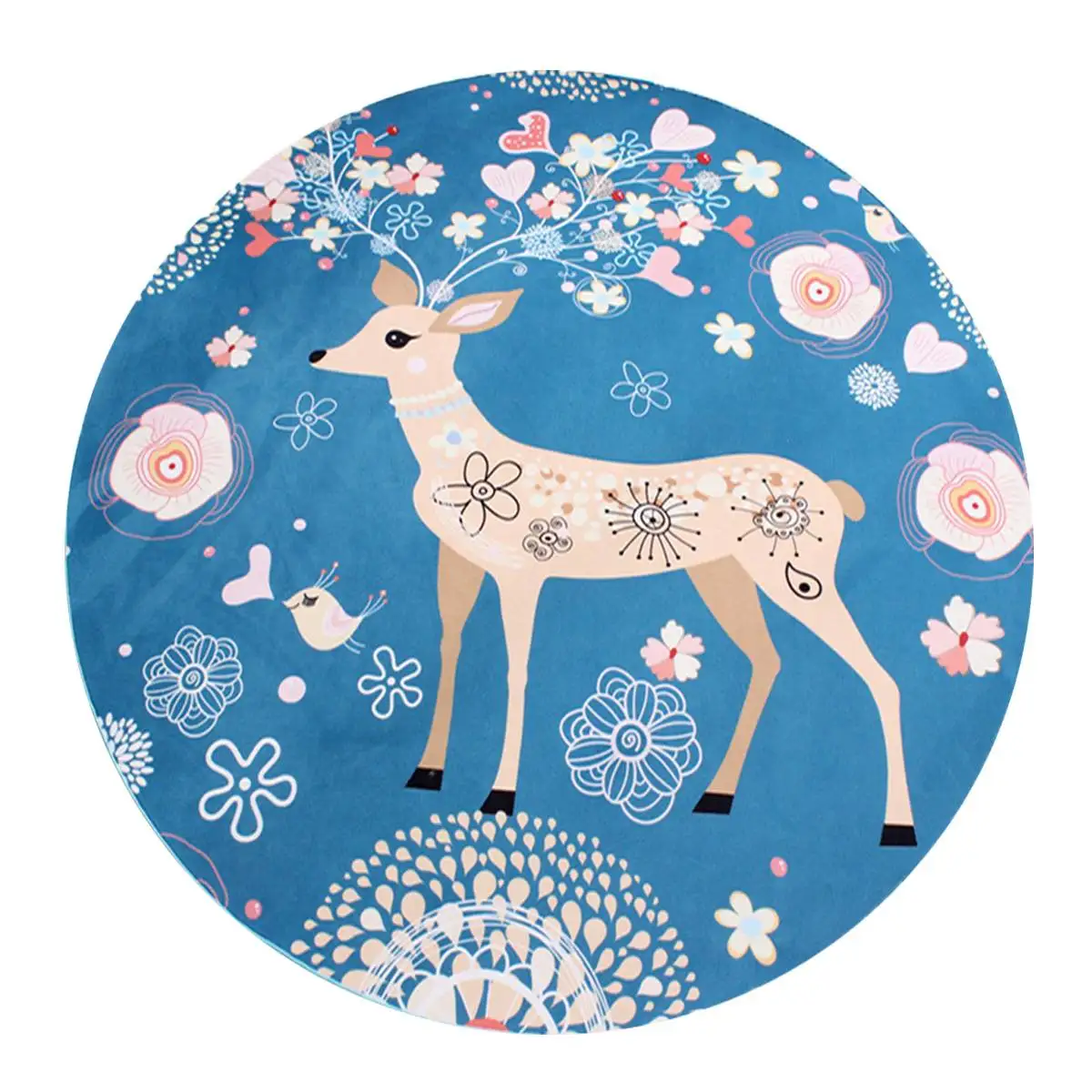 Cute Deer Heart Floral Pattern Round Floor Mats Computer Chair Mat Antiskid Carpet For Living Room Bedroom Kids Room Cute Deer Heart Floral Pattern Round Floor Mats Computer Chair Mat Antiskid Carpet For Living Room Bedroom Kids Room