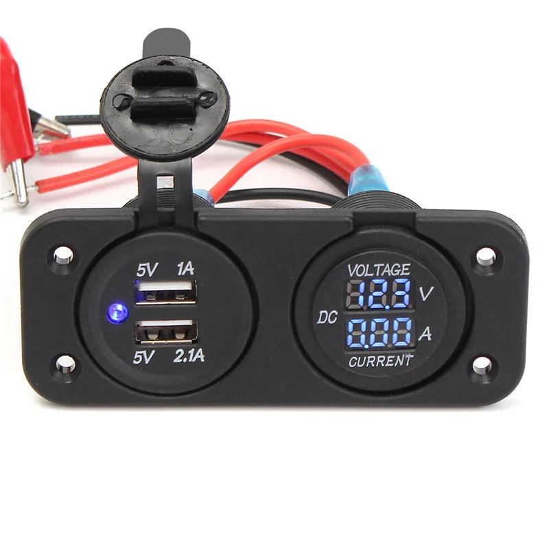 

12V Dual Car Cigarette Lighter Socket 2 USB Adapter Charge Charger display Digital Voltmeter voltage ammeter + Screw