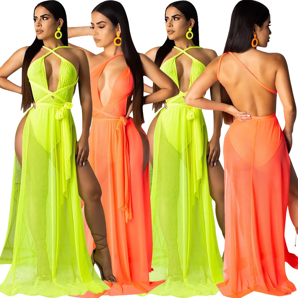 

Hot Fashion Mesh Sexy Sling Backless Perspective Dress Beach Dress