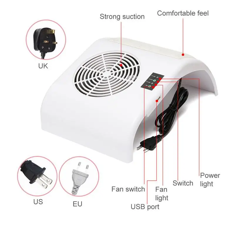 

Strong Power Nail Dust Collector Manicure Fan Art Salon Suction Dust Collector Machine Vacuum Cleaner Fan with USB Charging Port