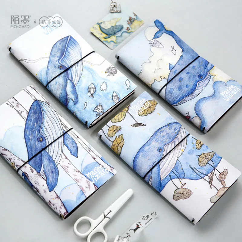 

Kawaii Blue whale PU Leather Cover Notebook Hand account travel Diary Book Exercise Binding Note Notepad Gift Stationery