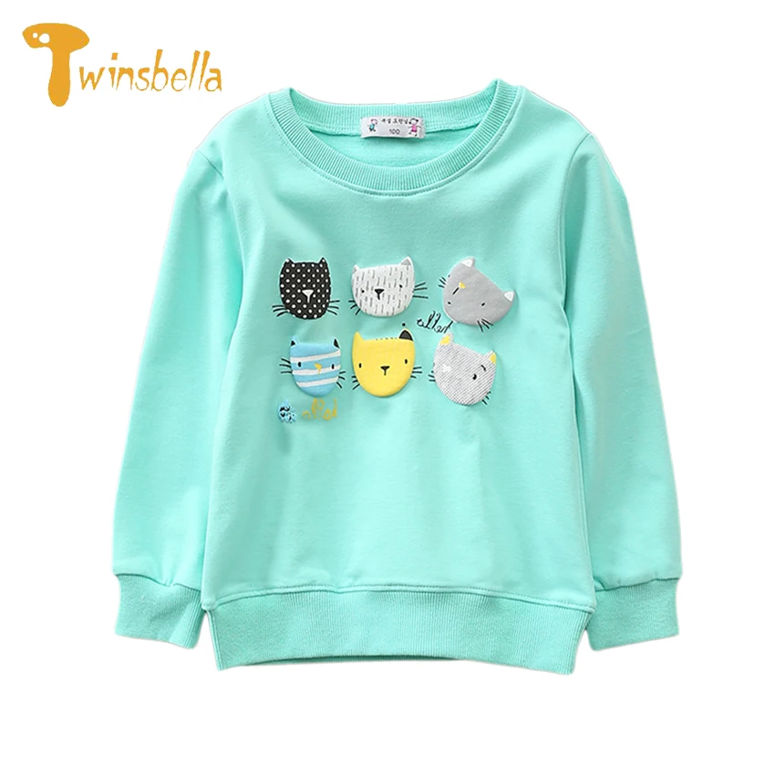 

2019 4 Colors Spring Cotton Cats Hoodies for Baby Girls Cartoon Long Sleeve Sweatshirts O-Neck Sports Girls Kids Hoodies Clothes