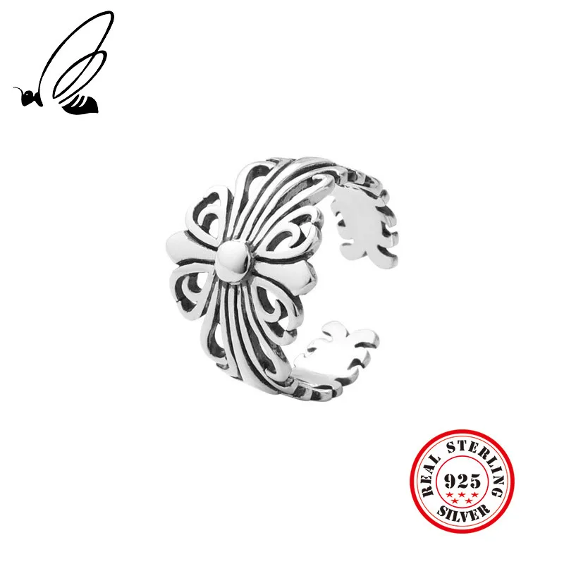 

Vintage Flower Carved Enagagement Ring Adjustable 925 Sterling Silver Dasiy Shaped Hollow Rings For Women Party Jewelry