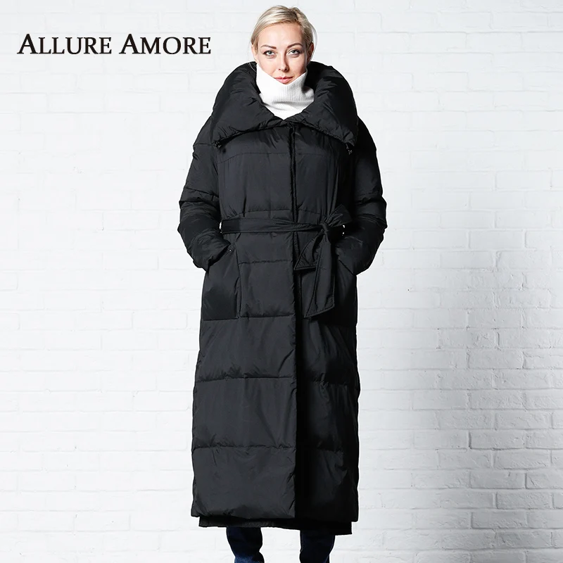 

Winter Jacket Hooded Women New Women's Parka Female Long Jackets Woman Hat Storage Collar Coat Winter Coats Belt AllureAmore2019