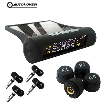 

Solar Power Car Tire Pressure Monitoring System Wireless Car TPMS 4 External / Internal Sensors Real-time LCD Display Tyre Alarm