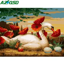 AZQSD, Современная DIY картина маслом по номерам, Белый лебедь, цветок, ручная роспись, холст, изображение животного на стене, украшение дома, настенное искусство K772