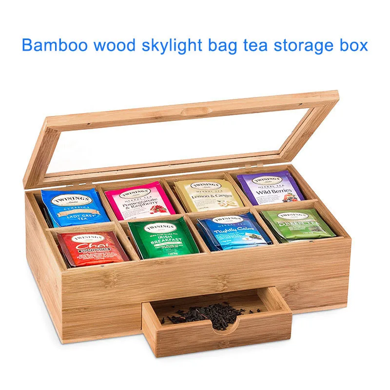 

Bamboo Wood Portable Tea Coffee Storage Box with Small Drawer WXV Sale