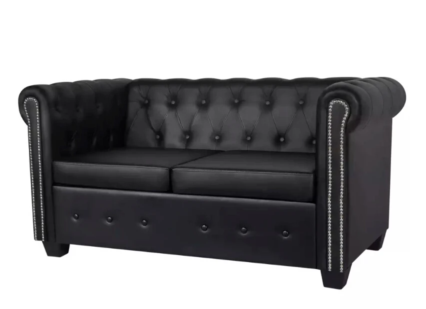 VidaXL Chesterfield Sofa 2-Seater Synthetic Leather Black High Quality Sofa Suitable For Home And Office