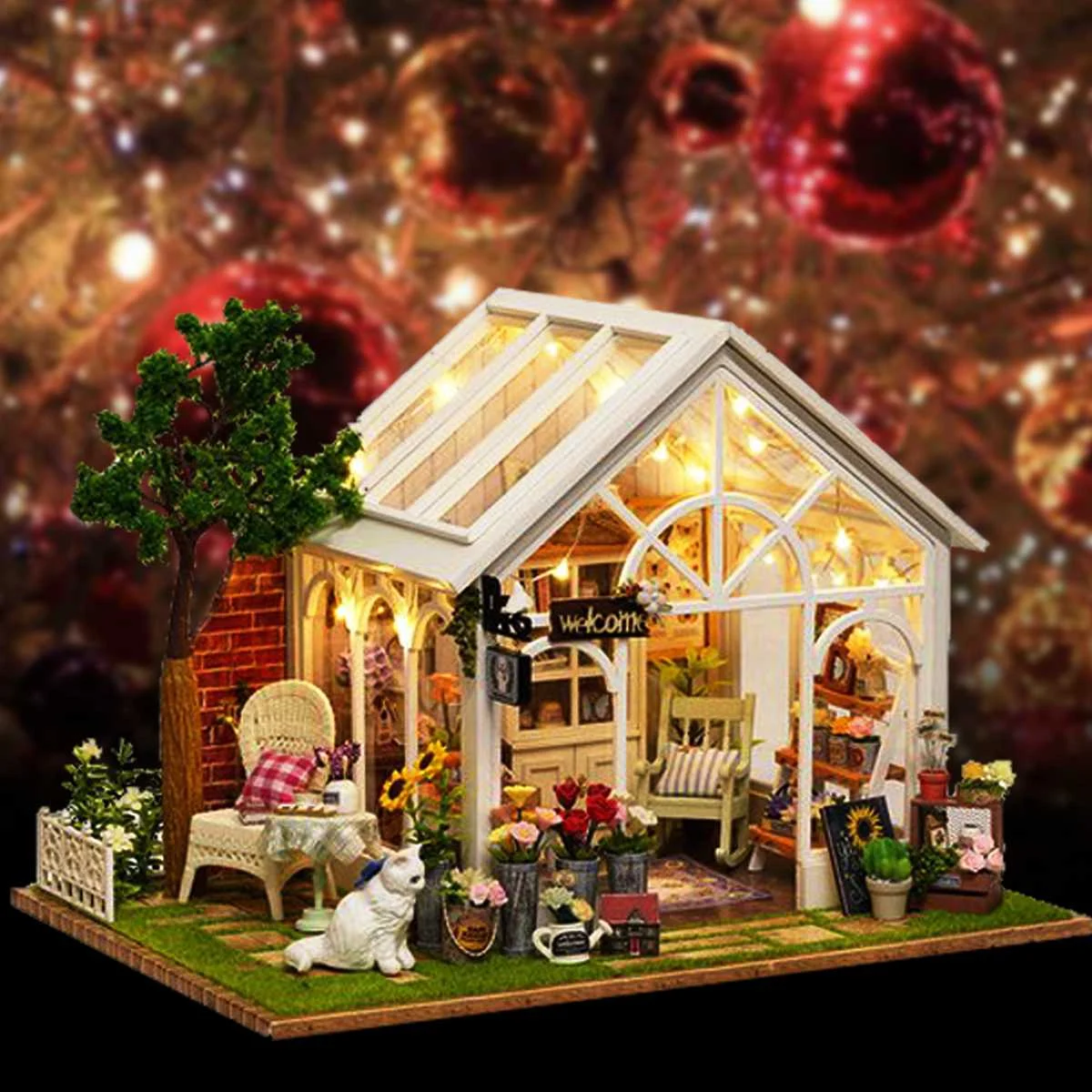 LBLA Cuteroom DIY Dollhouse Provence Wooden LED Miniature Furniture Flower House Kit for Kids Birthday Christmas Gift