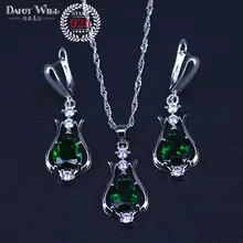 Продвижение 7 цветов груша кристалл кулон ожерелье серьги набор 925 пробы серебро элегантный ювелирный набор для женщин подарки на день святого валентина