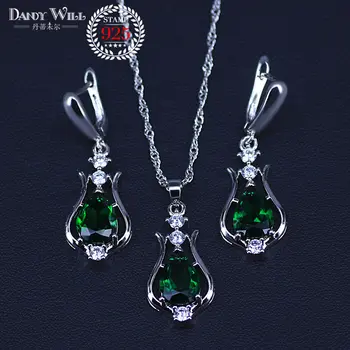 

Promotion 7 Colors Pear Crystal Pendant Necklace Earrings Set Silver Color Elegant Jewelry Set Women Valentine Gifts