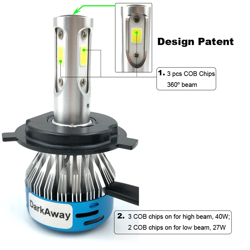 Darkaway переменного тока 12 V-80 V светодиодный H4 HS1 H6 PH7 PH8 BA20D 40 Вт 4000LM светодиодный мотоциклетный головной светильник велосипедная фара Hi короче спереди и длиннее сзади) H4 светодиодный лампы головного туман светильник