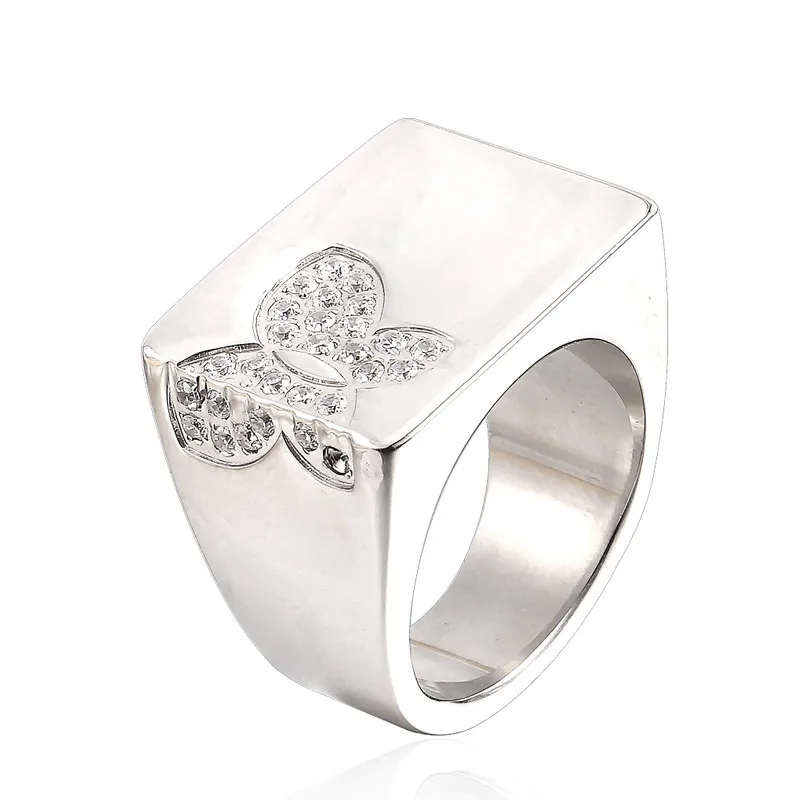 

AnelFashion Square Ring Stainless Steel Silver Cnc Stone Butterfly Flower Square Shape For Choose 6 - 12 Size Rings Jewelry