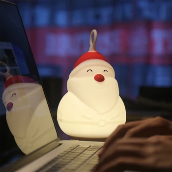 

2019 Lovely Santa Claus 7 Colorful Night Light Battery Powered Silicone LED Sensor Touch Lamp Room Decoration for Children Gift