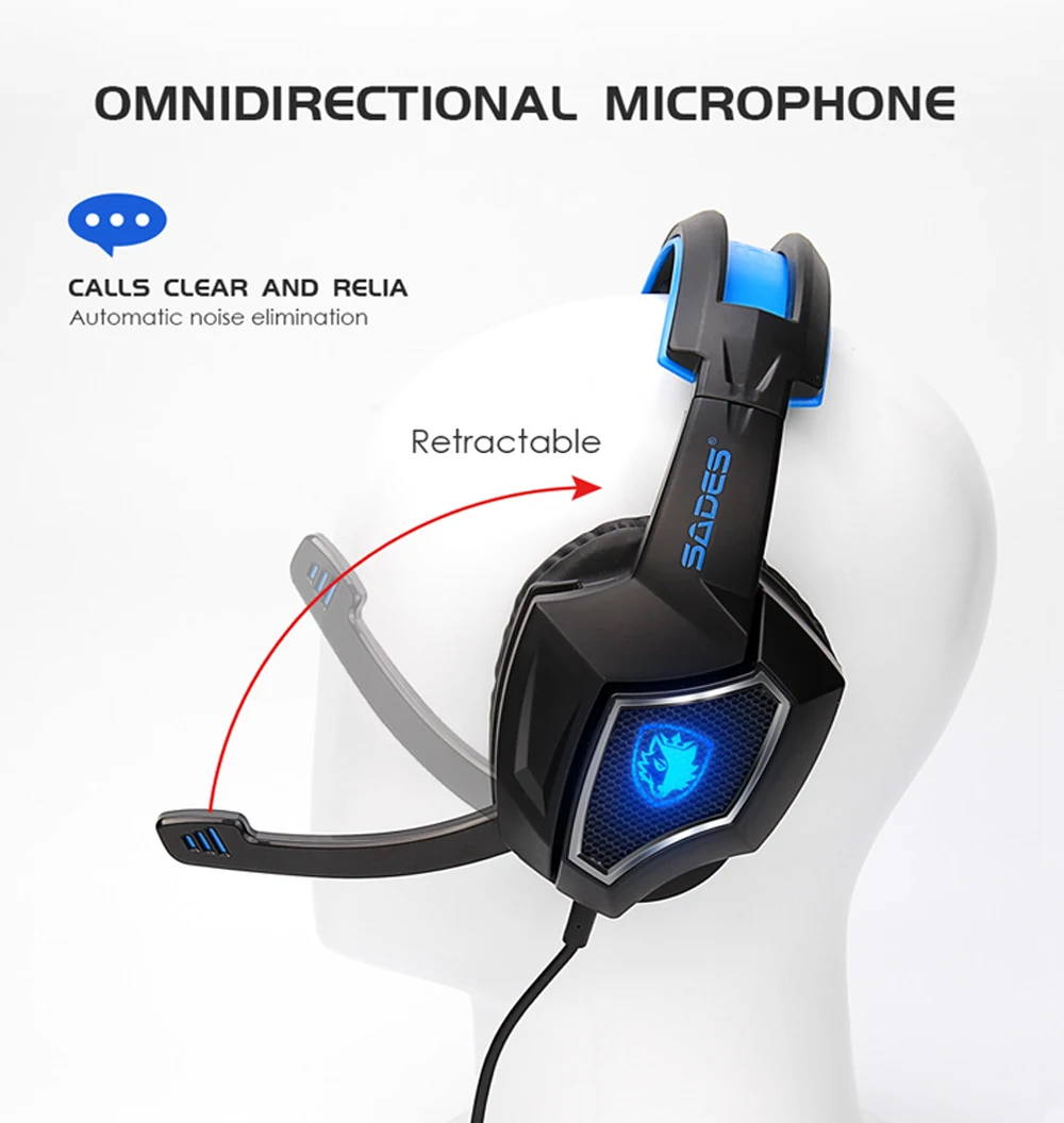 PC Gaming Headst Sades дух волка 7 1 Surround Sound USB проводные наушники с светодио дный микрофоном