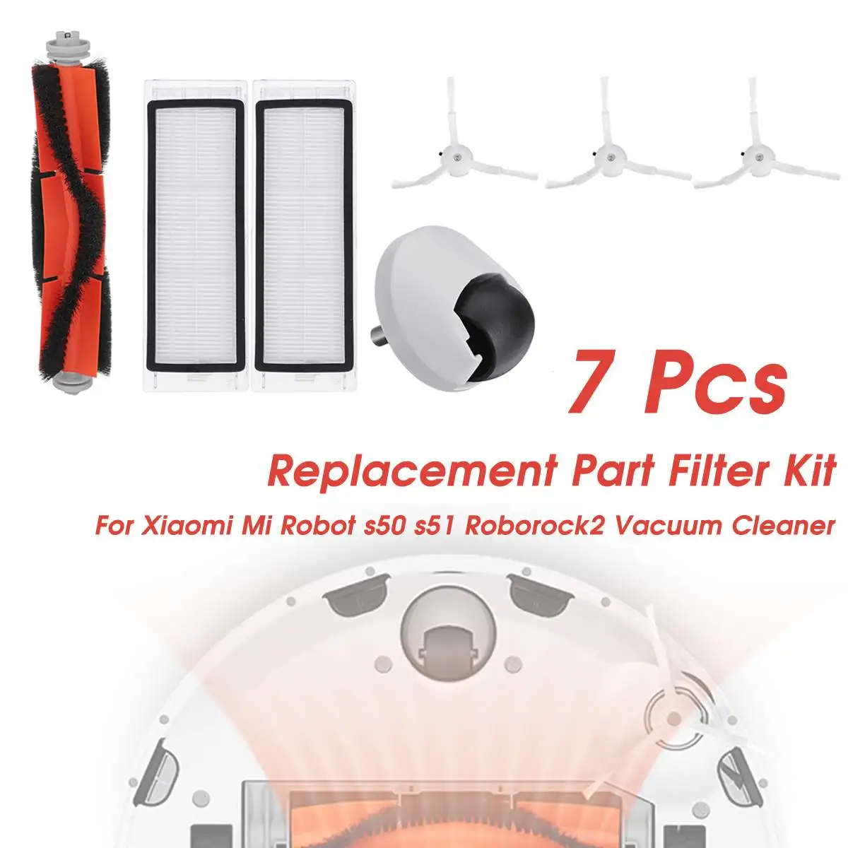 

7Pcs Vacuum Cleaner Replacement Part Filter Main Brush 3xSide Brush 2xFliter Universal Wheel for Xiaomi Robot s50 s51 Roborock 2