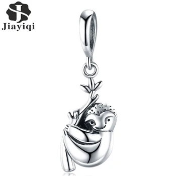 

Jiayiqi 100% 925 Sterling Silver Cute And Lively Sloth Shiny CZ Charm Pendant Fit Women Charm Bracelet DIY Jewelry 2019