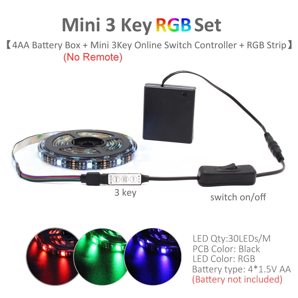 Светодиодная водонепроницаемая лента на батарейках 5050 RGB 2835 1 м 2 3 4 5 В 6