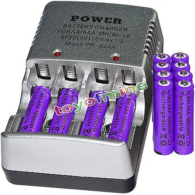 

12x AAA 1800mAh 1.2V Ni-MH Rechargeable battery 3A Purple+ Charger