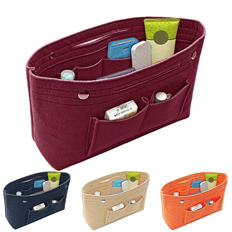 Home Organizer Bag Purse Felt Insert Multi Pocket Makeup Storage...