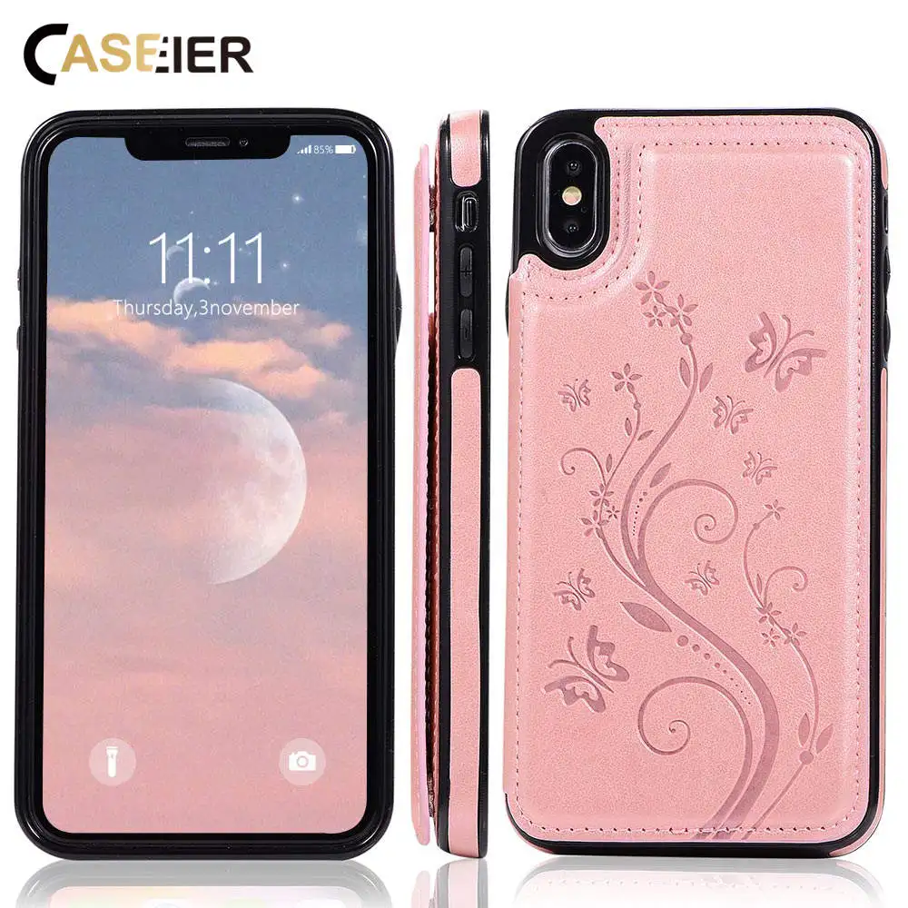 

CASEIER Business PU Leather Case For iPhone 10 XR XS MAX With Card Slot Holder Stand Case For iPhone 7 8 6 6s Plus X Cover Funda