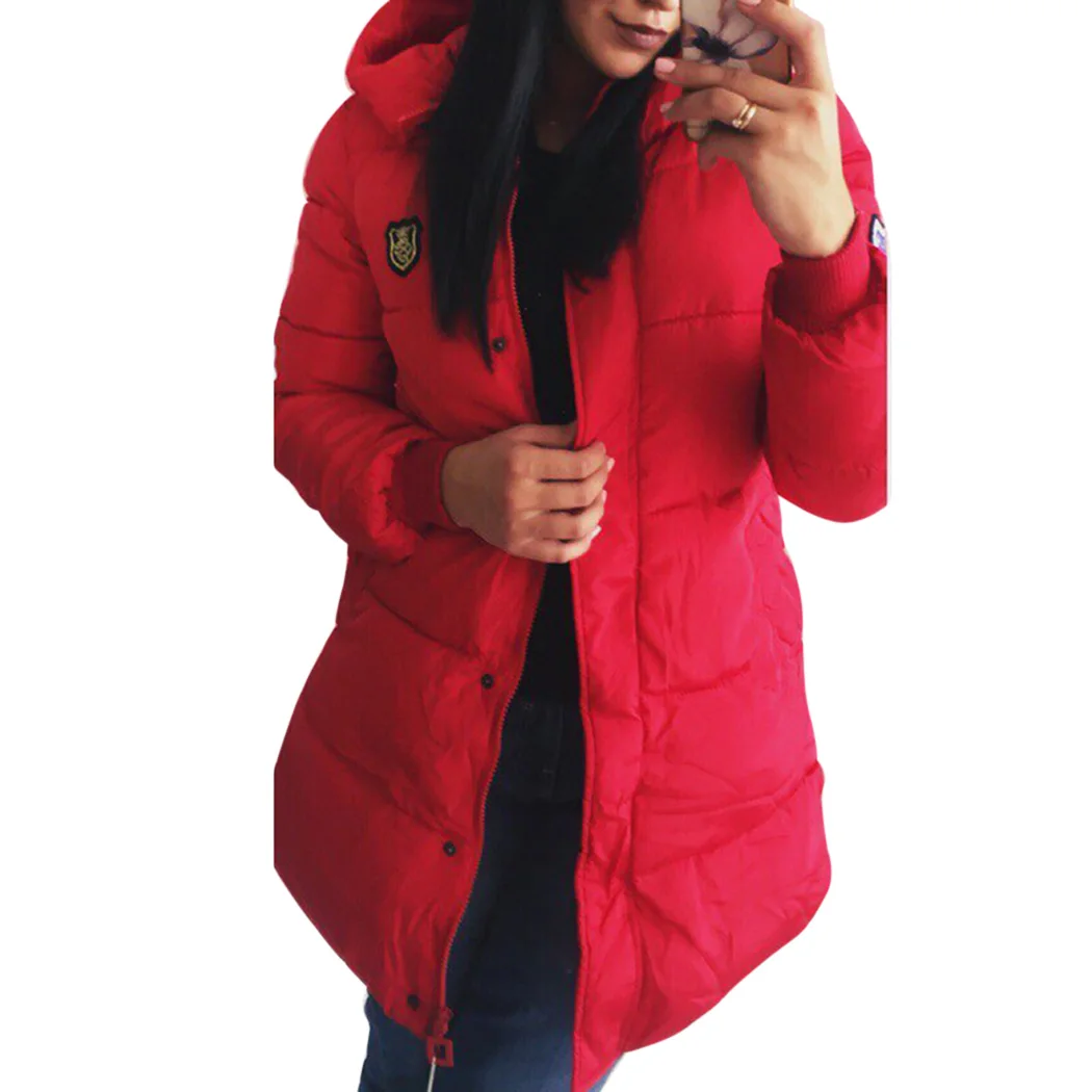 Women Winter Coat Parka Thick Warm Zipper Slim Fit Hooded Jacket