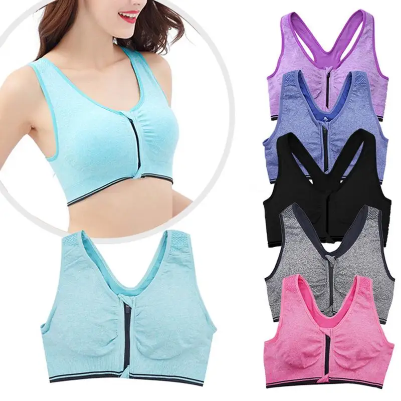 Front Zipper Sports Bra Women Yoga Sports Bras Shockproof Breathable Running Vest Jogging