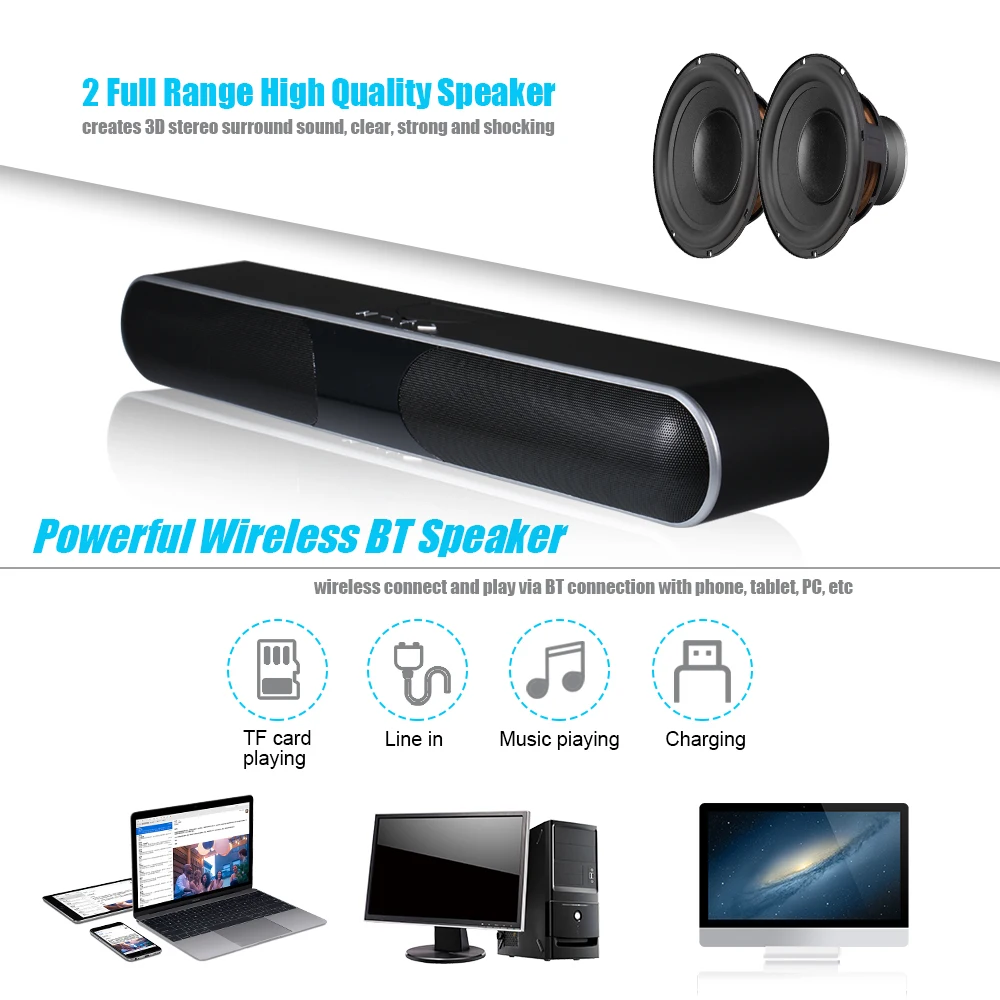 Мини-Колонка BT портативная беспроводная звуковая система Soundbar 3D стерео музыка