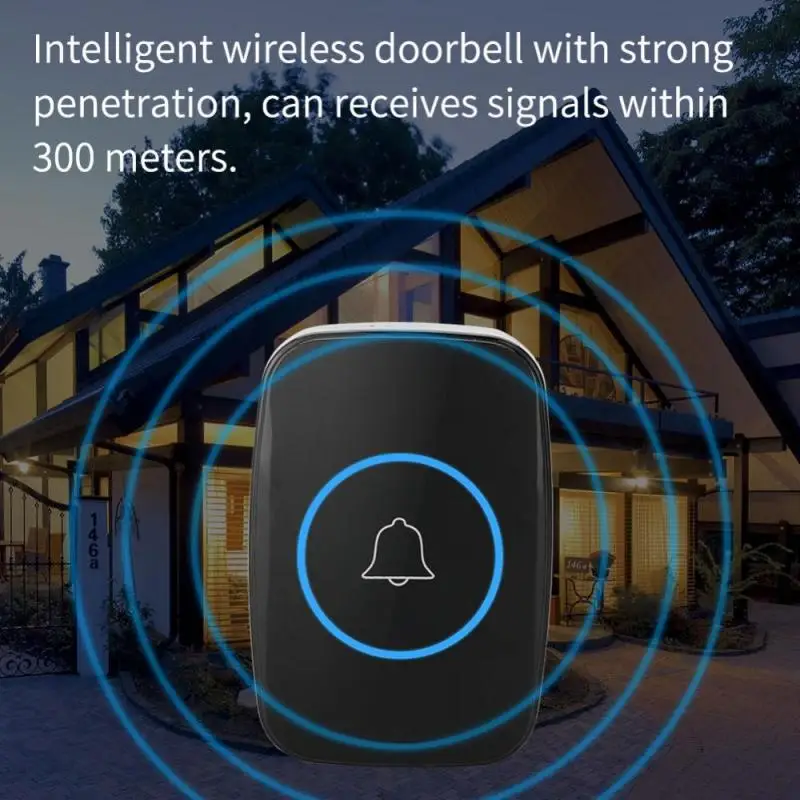 

Modern Wireless Music Doorbell Digital LED Door bell Outdoor Transmitter Indoor Receiver 300m Remote Control Door Hardware Black