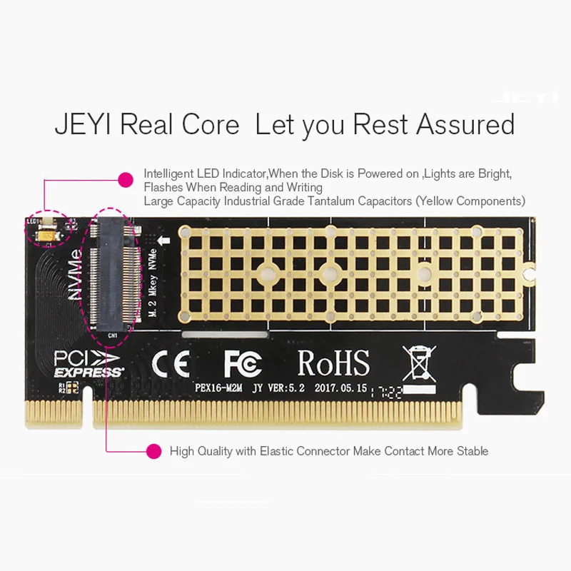 JEYI Cool Swift NVME M.2 X16 PCI-E Riser Card 2280 теплопроводность кремниевые пластины охлаждения пыленепроницаемый алюминиевый лист золотой стержень