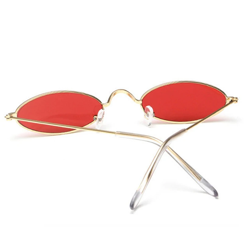Red Retro Oval Vintage Sunglasses with Metal Frame and UV400 Protection
