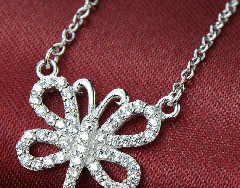 925 sterling silver necklace collarbone butterfly jewelry pendant necklace  (NM/NS)