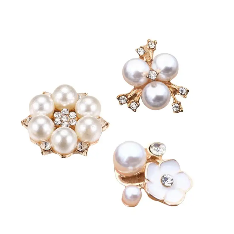 

30 Pcs Pearl Embellishment Handmade Plating Alloy Exquisite Shinny Floral DIY Accessories Rhinestone Pearl Button for Woman Girl