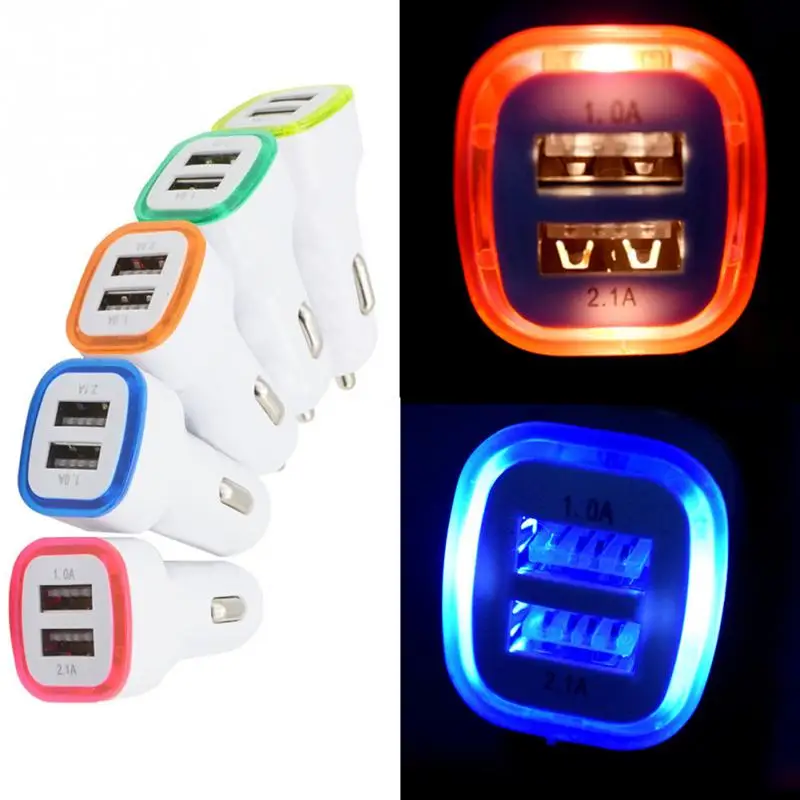 

Car Charger 5V 2.1 Car-Styling car adapter Dual USB 2.0 Fast Charging LED Adapter Universal For Cell Phone Green Red#30