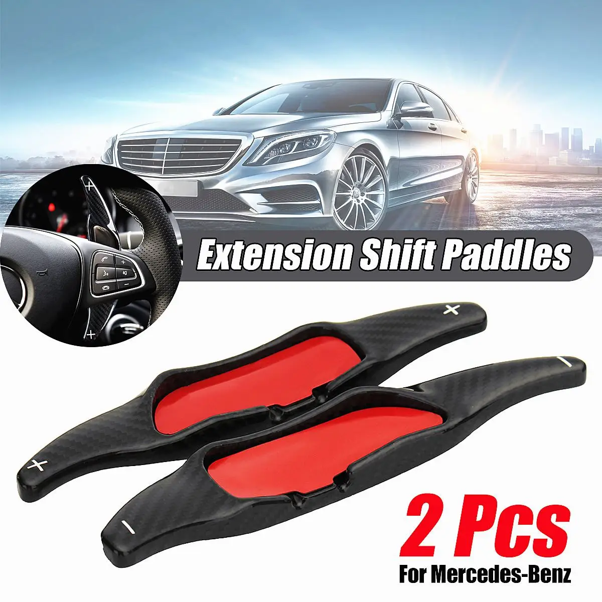 

2x Carbon Steering Wheel Shifter Paddle Extension Shifters Replacement For AMG 2015-2017 A C S CLA