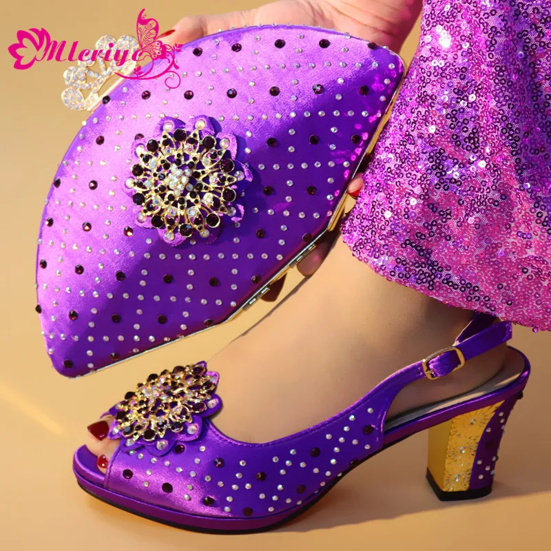 

New Arrival Women African Shoes and Bag Set Decorated with Rhinestone High Heels Shoes and Bag Set 2019 Party Pumps Women Shoes