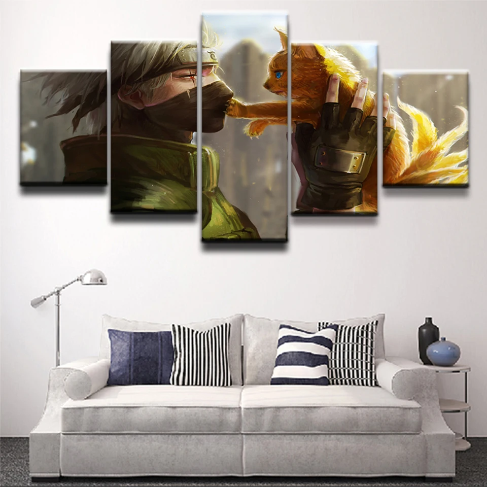 

Modular Art Painting Home Decor Wall HD Printed Anime 5 Panel Naruto Character Poster On Canvas Framework Living Room Pictures