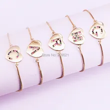 10 шт. золотой цвет микро проложить Многоцветный CZ 26 Алфавит Письмо Сердце Шарм Разъем браслеты для женщин Девушка ювелирные изделия