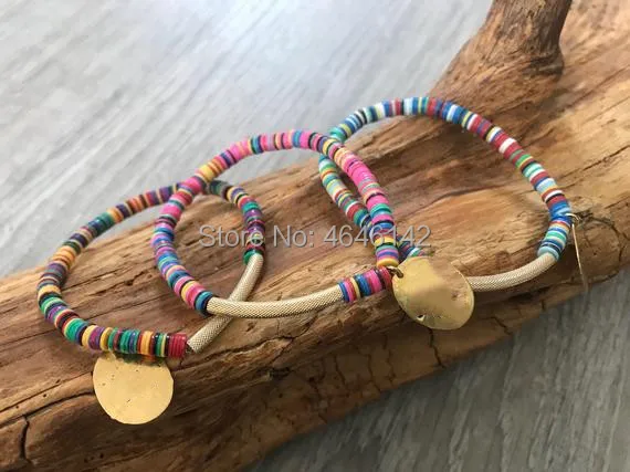

White Beads And Pave Crystal Beaded Boho Chic African Vinyl Beads Stretch Layering Bracelet