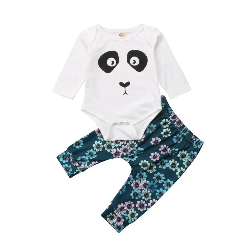 Новорожденных Для маленьких мальчиков девушка панда; комбинезон шорты с цветочным принтом леггинсы комплект одежды