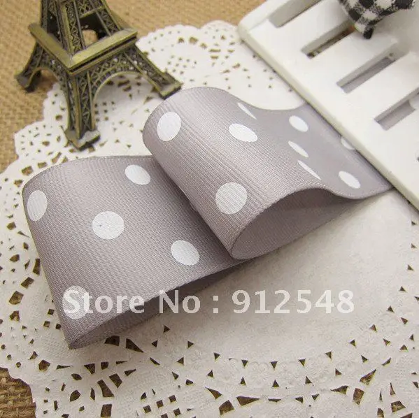 

free shipping 1-1/2" new arrival high quality beautiful dots 100% polyester printed Gray grosgrain ribbon, 38dyd009