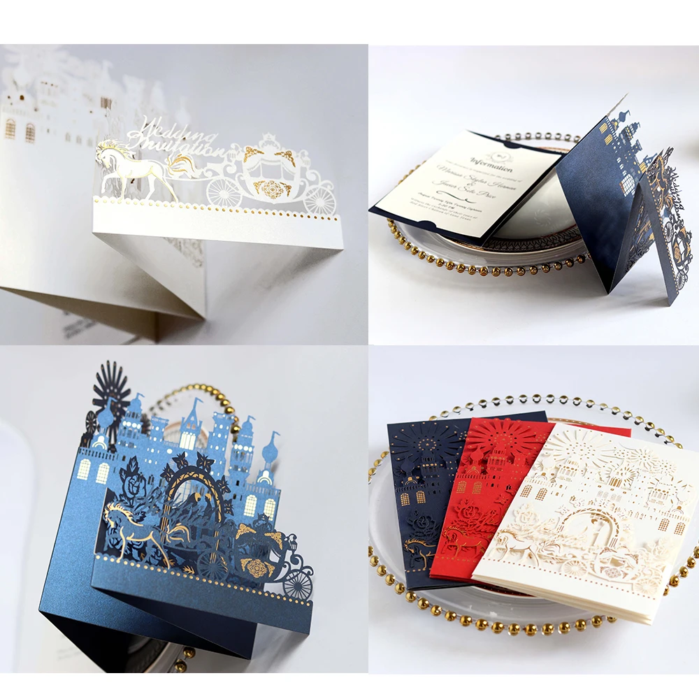  10pcs/lot Wedding Invitations Cards Laser Cut Castle Greeting Card Event Party Supplies 3 Colors Ho - 32997717227