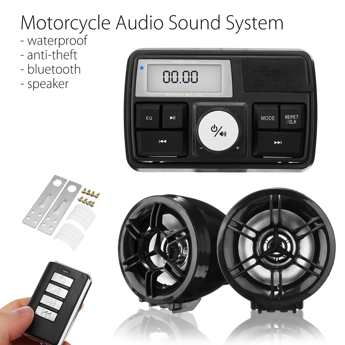 

Mofaner Waterpoof bluetooth Anti-theft Motorcycle FM Radio MP3 Audio Stereo Sound Speaker System