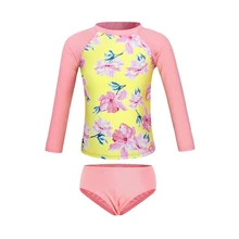 AmzBarley для маленьких девочек, одежда с длинными рукавами купальники с принтом из двух предметов Рашгард, бикини, набор, одежда для защиты от солнца Дети ванный комплект