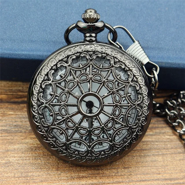 Relogio De Bolso Gun Color Quartz Steampunk Pocket Watch Spider Web Hollow Donna Uomo Collana Con Ciondolo Catena Regali