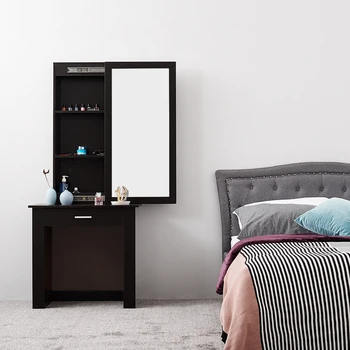 

Panana Wooden Sliding Mirror Dressing Table Hiding Storage Shelves Stool Drawer Bedroom Furniture Makeup Desk